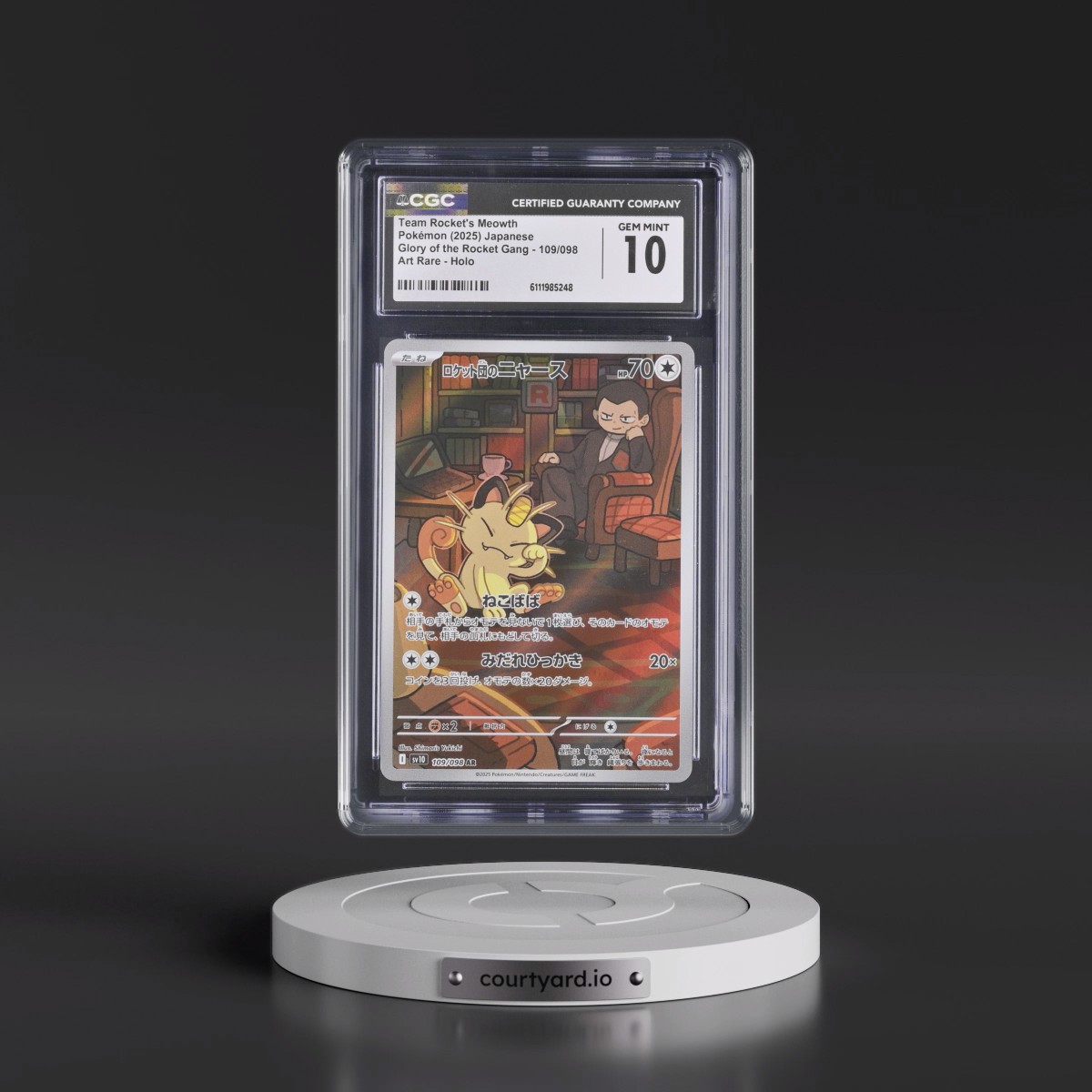 2025 Glory of the Rocket Gang - sv10 #109/098 Team Rocket's Meowth - Art Rare Holo (CGC 10 GEM MINT)
