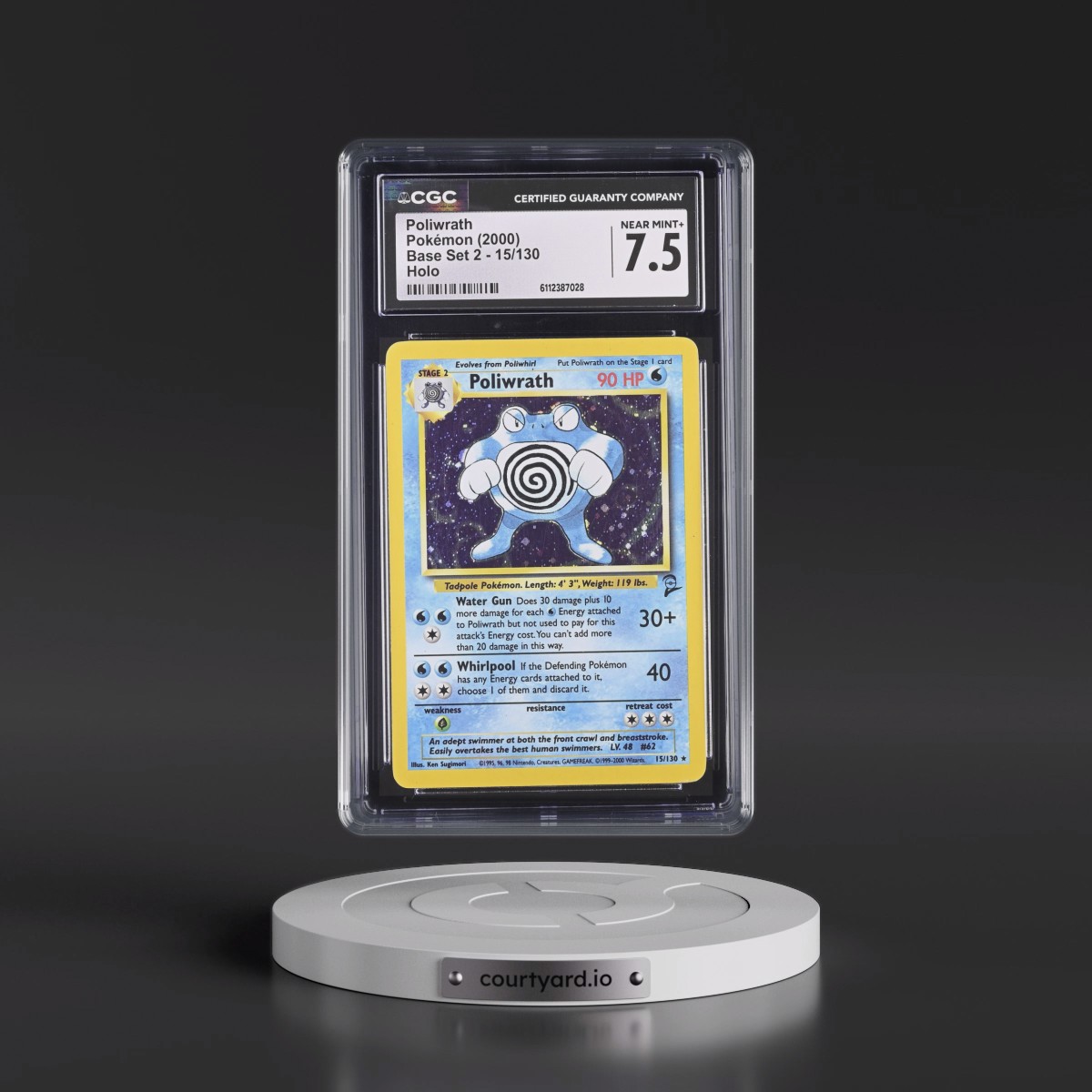 2000 Base Set 2 #15/130 Poliwrath - Holo (CGC 7.5 NM+)