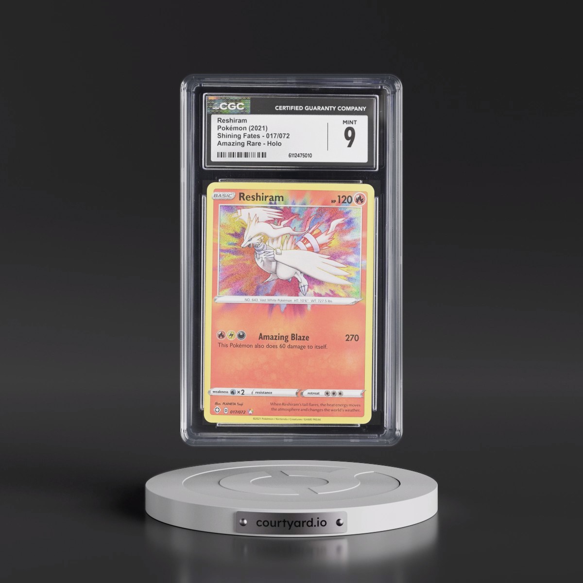 2021 Shining Fates #017/072 Reshiram - Amazing Rare Holo (CGC 9 MINT)