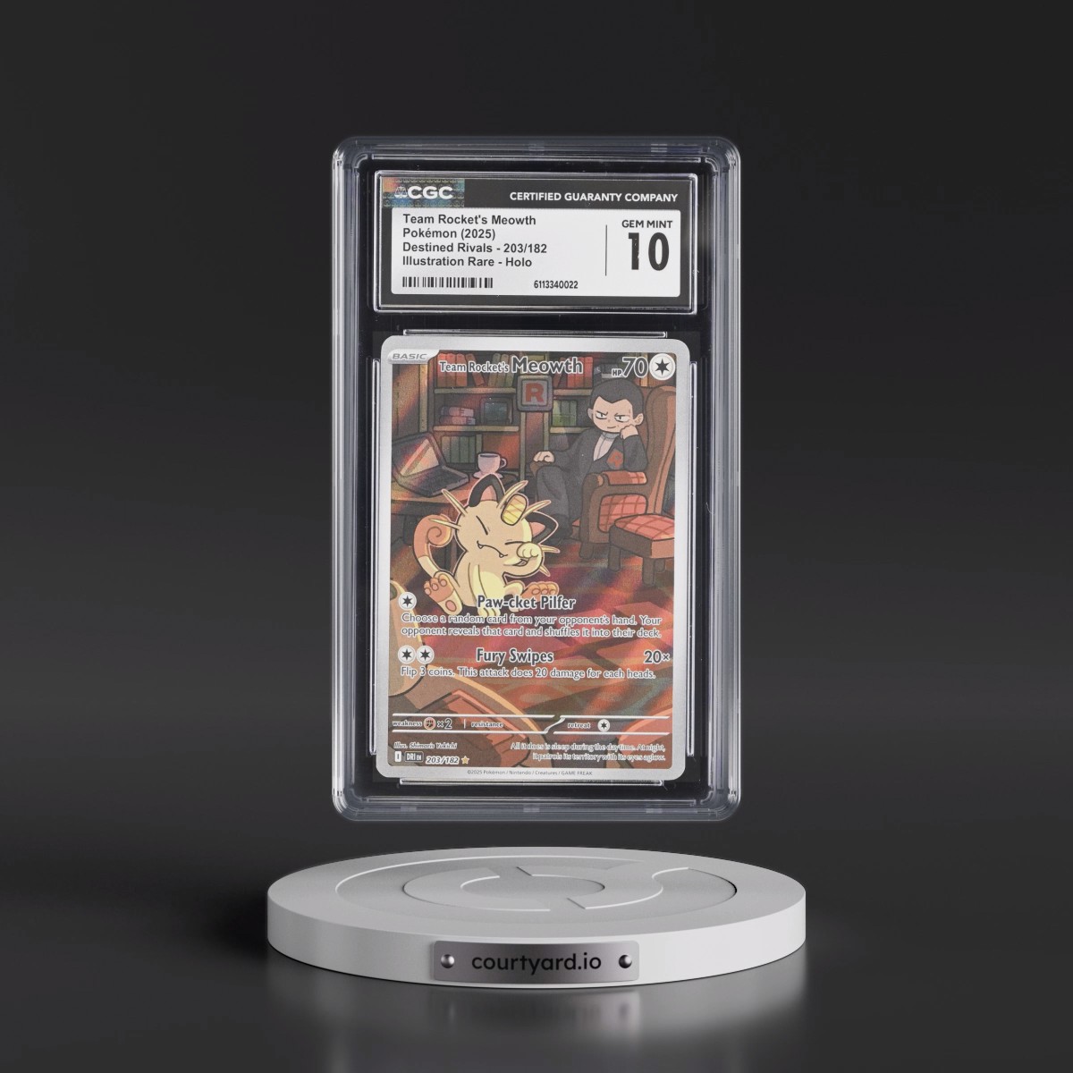 2025 Destined Rivals - DRI EN #203/182 Team Rocket's Meowth - Illustration Rare Holo (CGC 10 GEM MINT)