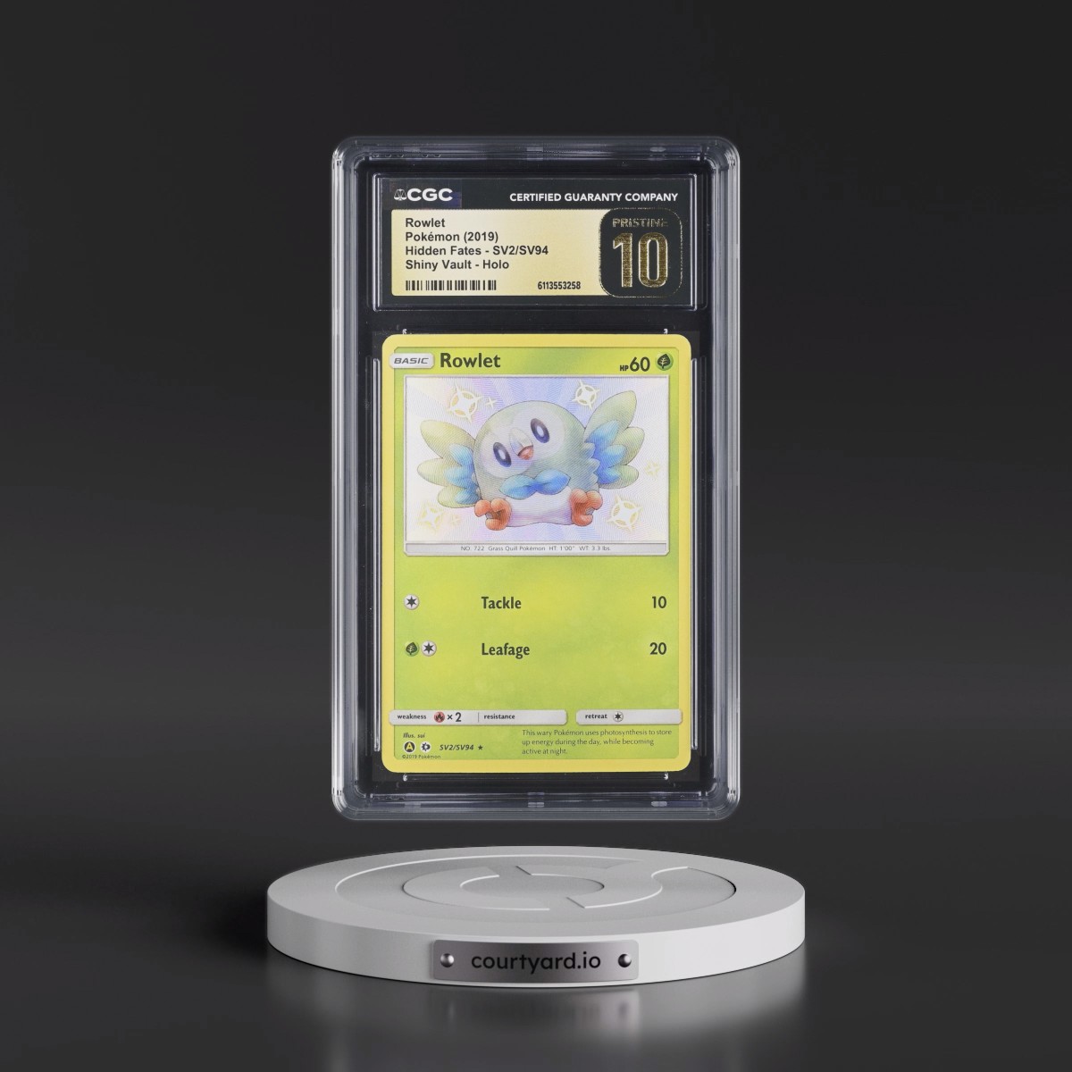 2019 Hidden Fates #SV2/SV94 Rowlet - Shiny Vault Holo (CGC 10 PRISTINE)