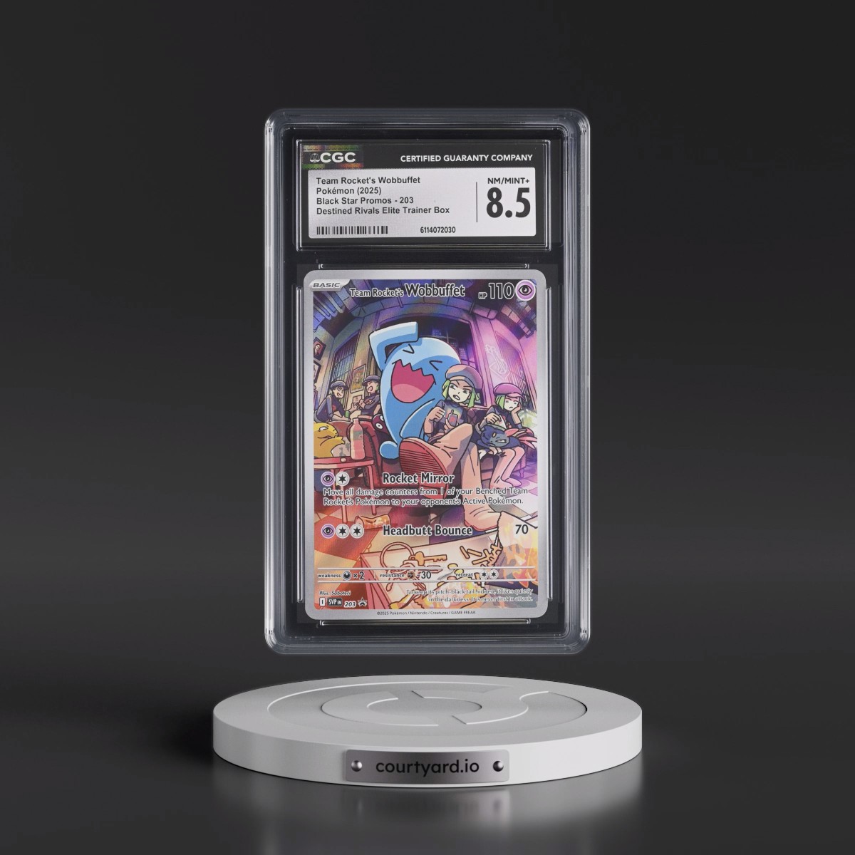 2023 Black Star Promos - Scarlet & Violet SVP EN #203 Team Rocket's Wobbuffet - Destined Rivals Elite Trainer Box (Holo) (CGC 8.5 NM-MT+)