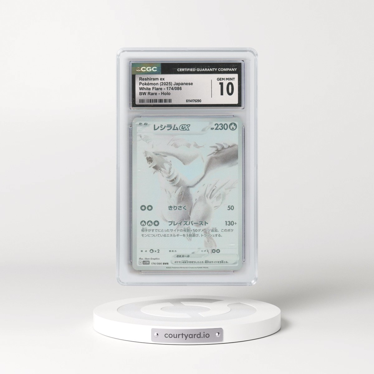 2025 White Flare - sv11W #174/086 Reshiram ex - BW Rare Holo (CGC 10 GEM MINT)