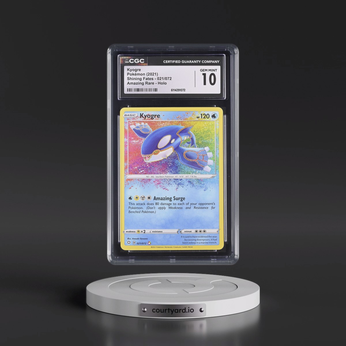 2021 Shining Fates #021/072 Kyogre - Amazing Rare Holo (CGC 10 GEM MINT)