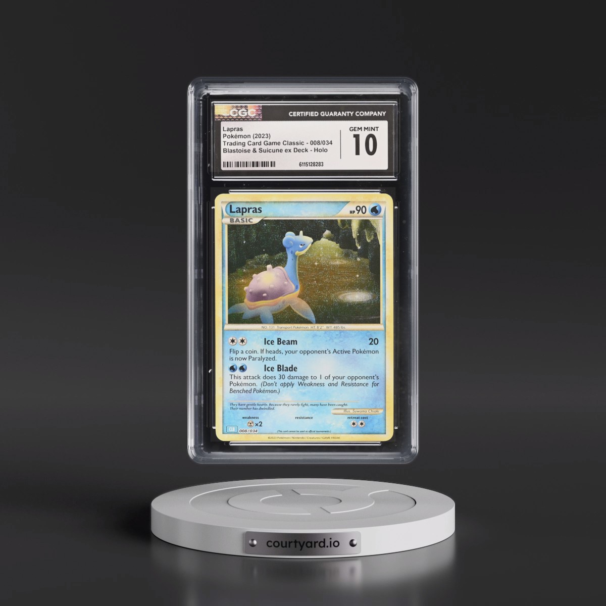 2023 Trading Card Game Classic - CLV, CLC, CLB #008/034 Lapras - Blastoise & Suicune ex Deck - CLB Holo (CGC 10 GEM MINT)