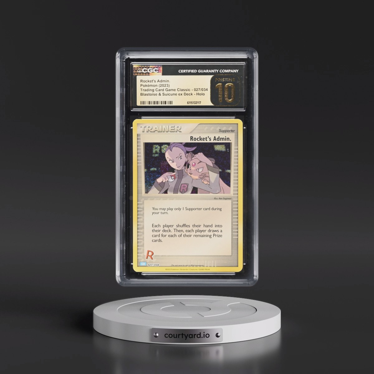 2023 Trading Card Game Classic - CLV, CLC, CLB #027/034 Rocket's Admin. - Blastoise & Suicune ex Deck - CLB Holo (CGC 10 PRISTINE)