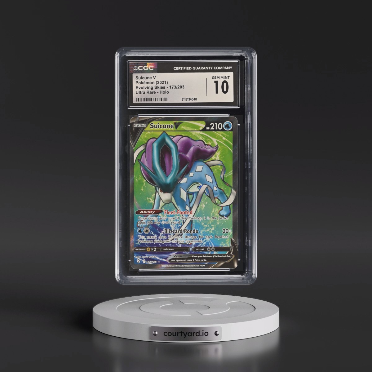 2021 Evolving Skies #173/203 Suicune V - Ultra Rare Holo (CGC 10 GEM MINT)