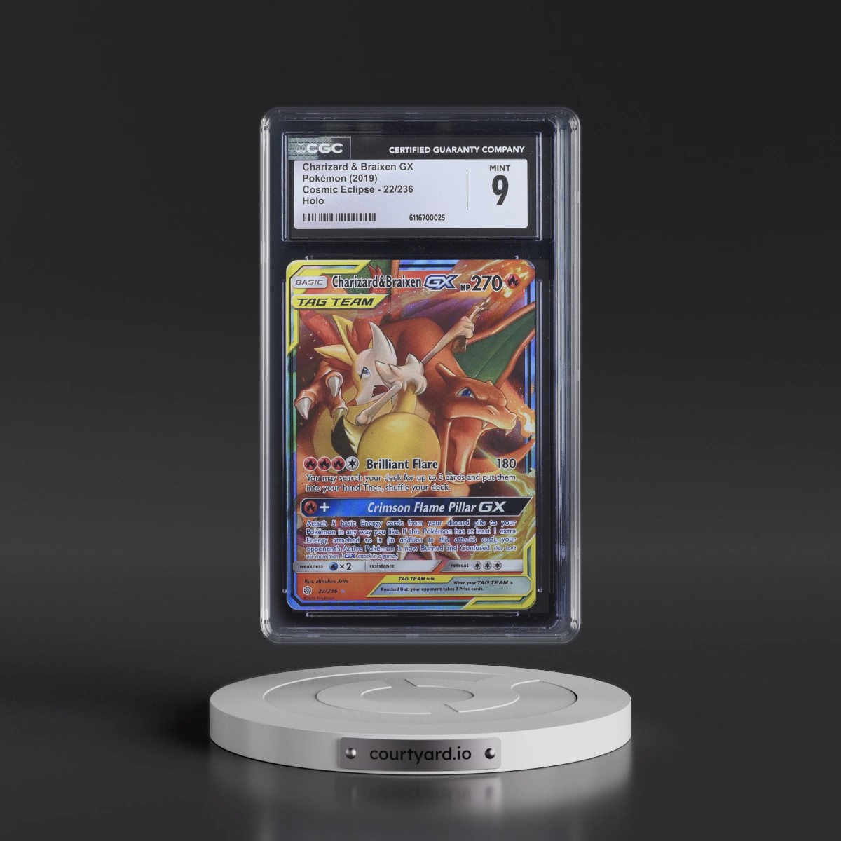 2019 Cosmic Eclipse #22/236 Charizard & Braixen GX - Holo (CGC 9 MINT)