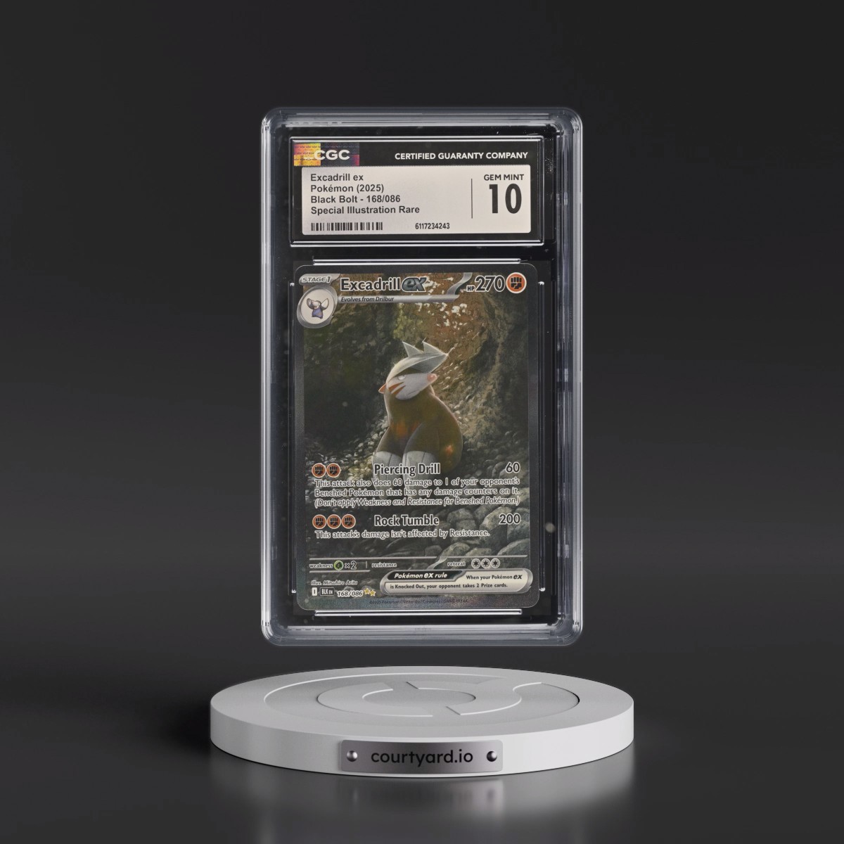 2025 Black Bolt - BLK EN #168/086 Excadrill ex - Special Illustration Rare (Holo) (CGC 10 GEM MINT)