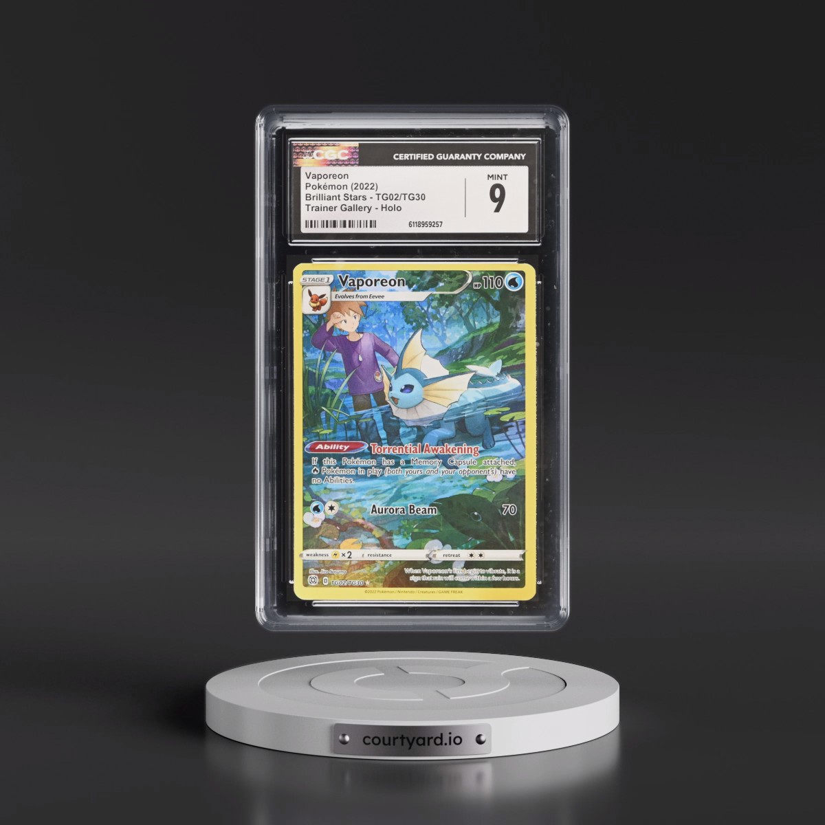 2022 Brilliant Stars #TG02/TG30 Vaporeon - Trainer Gallery Holo (CGC 9 MINT)