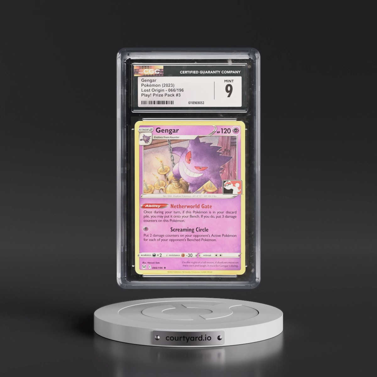 2022 Lost Origin #066/196 Gengar - Play! Pokémon Prize Pack #3 (CGC 9 MINT)