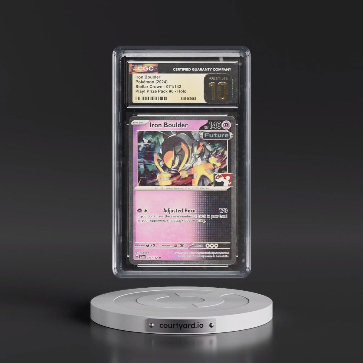 2024 Stellar Crown - SCR EN #071/142 Iron Boulder - Play! Pokémon Prize Pack #6 (Cosmos Holo) Holo (CGC 10 PRISTINE)