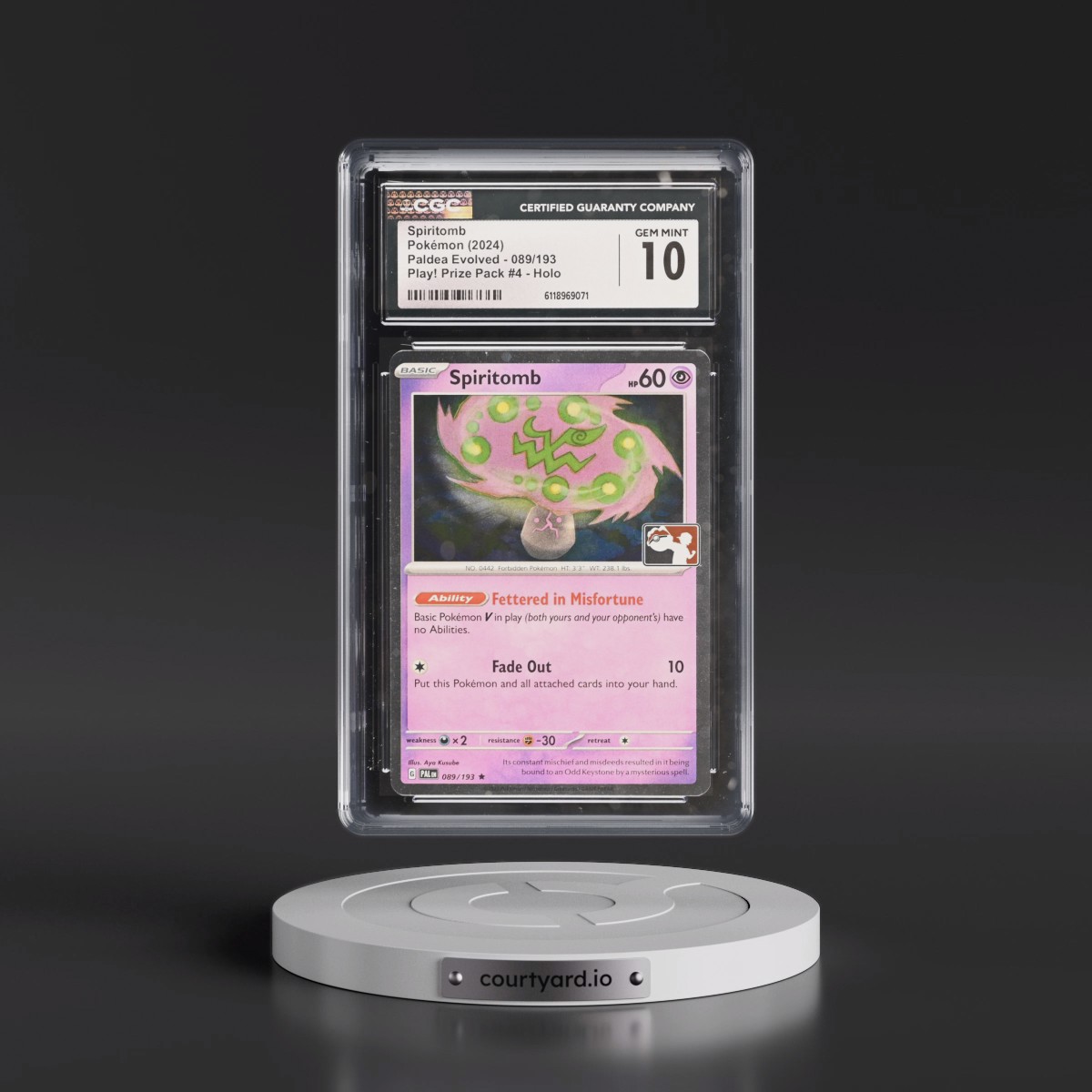 2023 Paldea Evolved - PAL EN #089/193 Spiritomb - Play! Pokémon Prize Pack #4 (Cosmos Holo) Holo (CGC 10 GEM MINT)