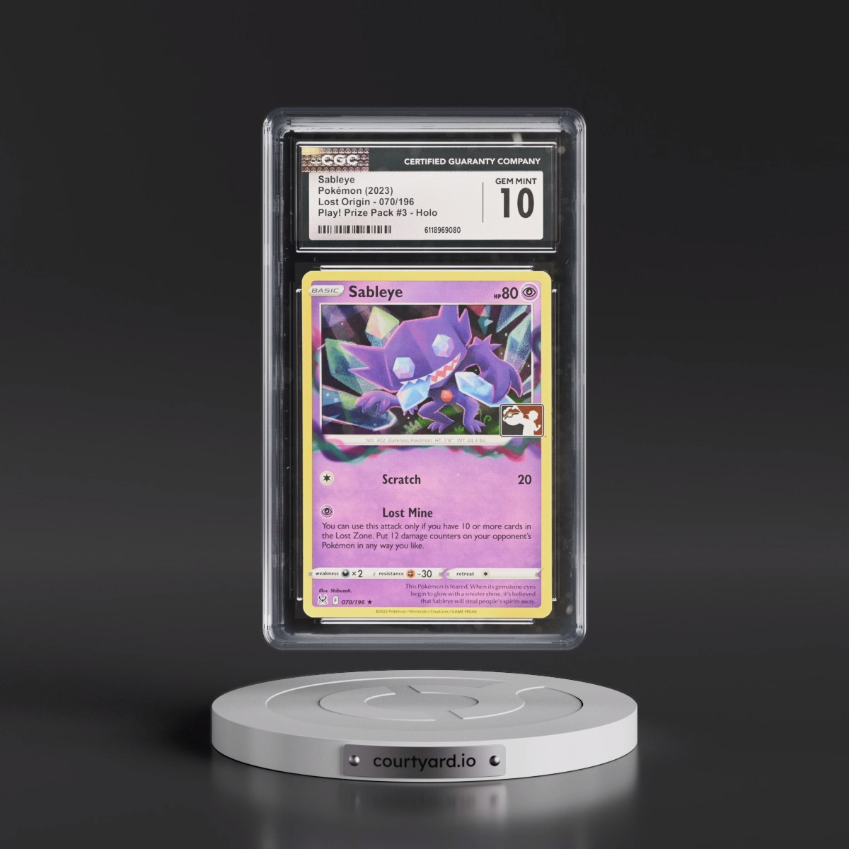 2022 Lost Origin #070/196 Sableye - Play! Pokémon Prize Pack #3 (Cosmos Holo) Holo (CGC 10 GEM MINT)