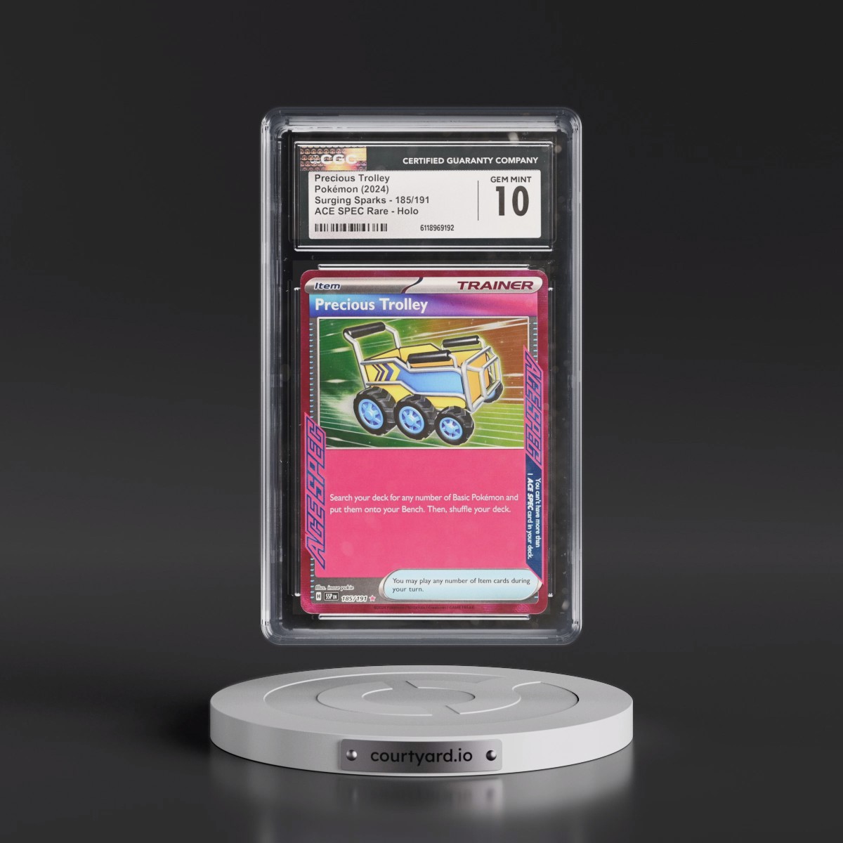 2024 Surging Sparks - SSP EN #185/191 Precious Trolley - ACE SPEC Rare Holo (CGC 10 GEM MINT)