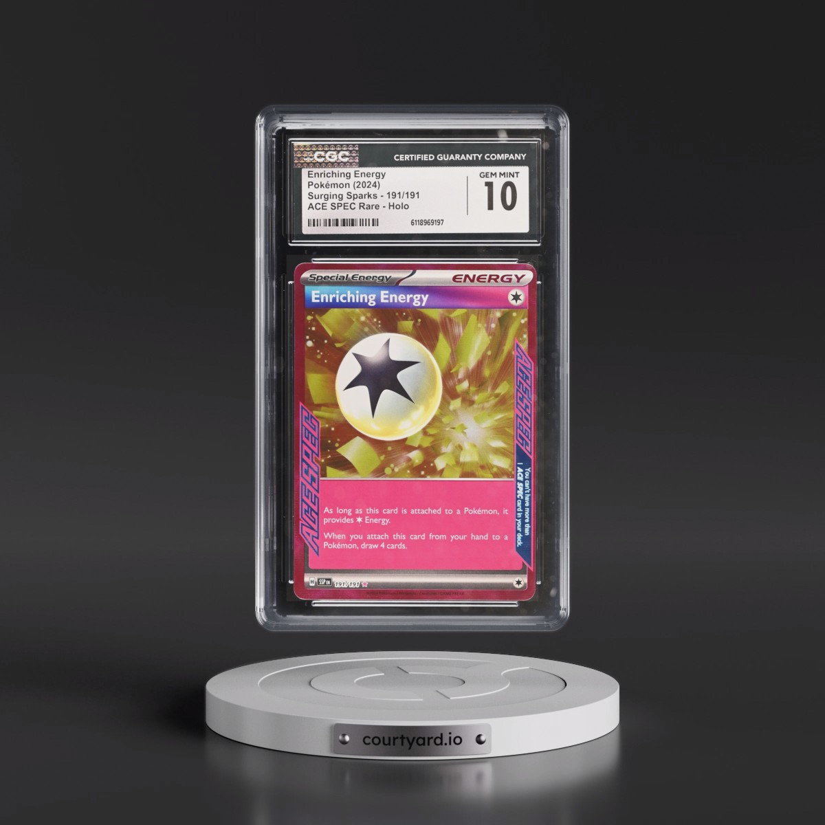 2024 Surging Sparks - SSP EN #191/191 Enriching Energy - ACE SPEC Rare Holo (CGC 10 GEM MINT)