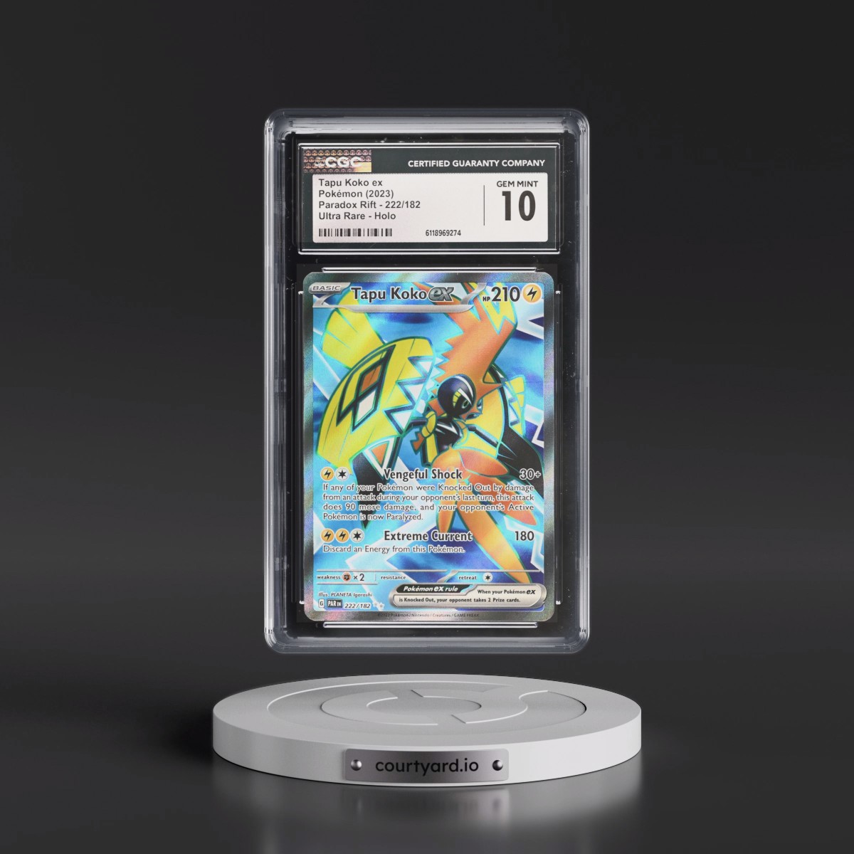 2023 Paradox Rift - PAR EN #222/182 Tapu Koko ex - Ultra Rare Holo (CGC 10 GEM MINT)