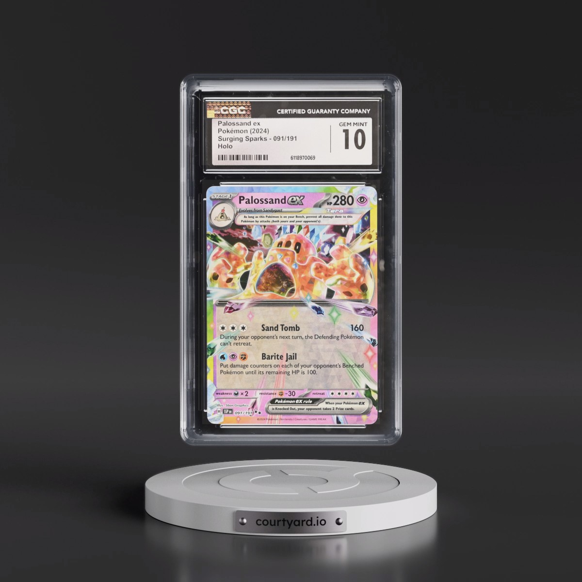 2024 Surging Sparks - SSP EN #091/191 Palossand ex - Holo (CGC 10 GEM MINT)