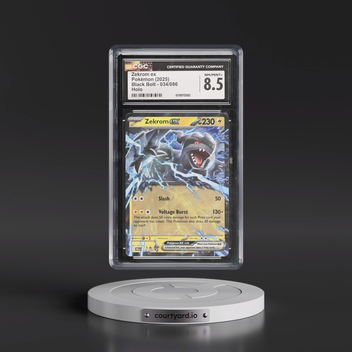 2025 Black Bolt - BLK EN #034/086 Zekrom ex - Holo (CGC 8.5 NM-MT+)