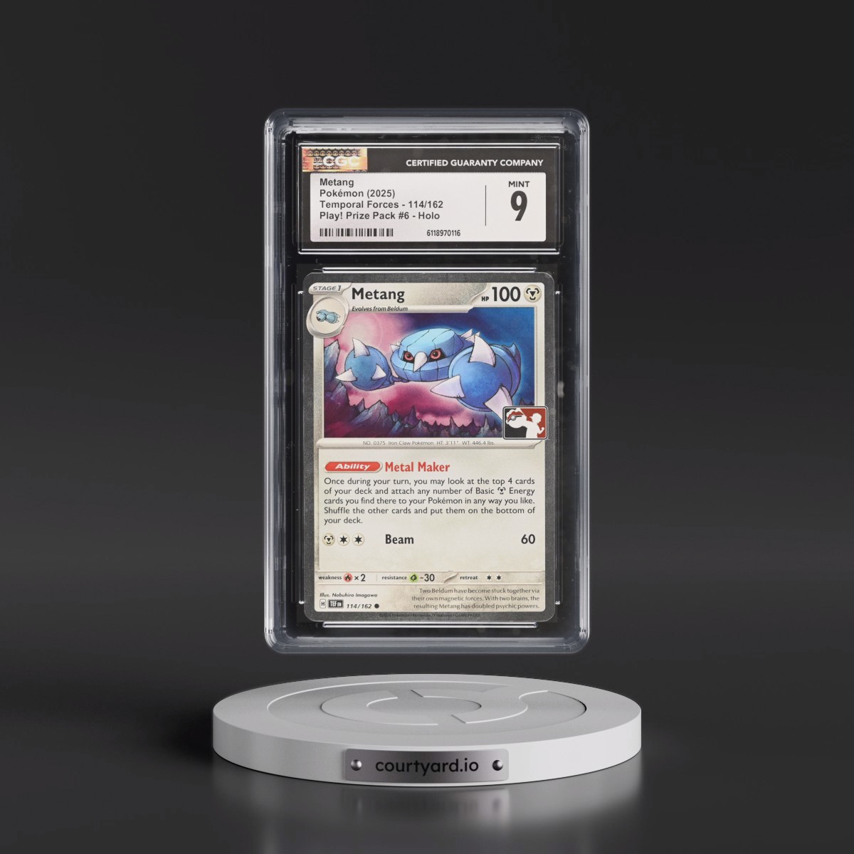 2023 Temporal Forces - TEF EN #114/162 Metang - Play! Pokémon Prize Pack #6 (Cosmos Holo) Holo (CGC 9 MINT)