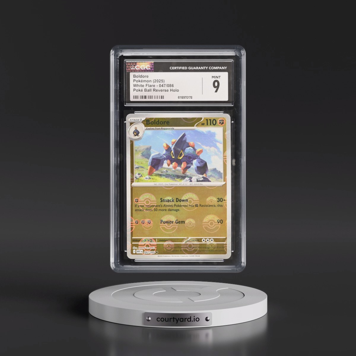 2025 White Flare - WHT EN #047/086 Boldore - Reverse Holo Poké Ball (CGC 9 MINT)