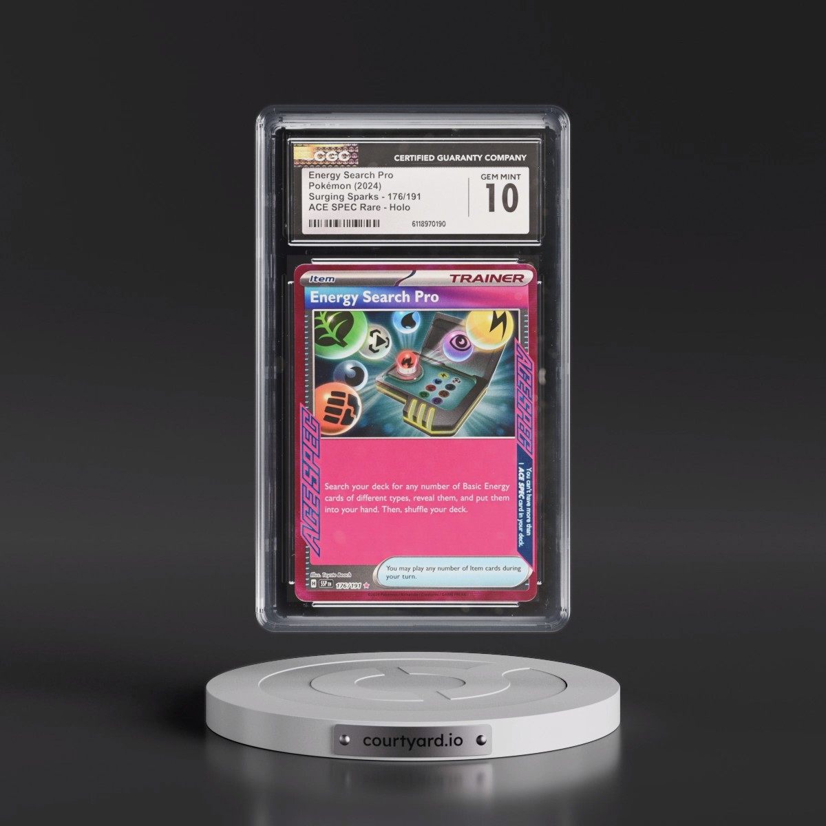 2024 Surging Sparks - SSP EN #176/191 Energy Search Pro - ACE SPEC Rare Holo (CGC 10 GEM MINT)
