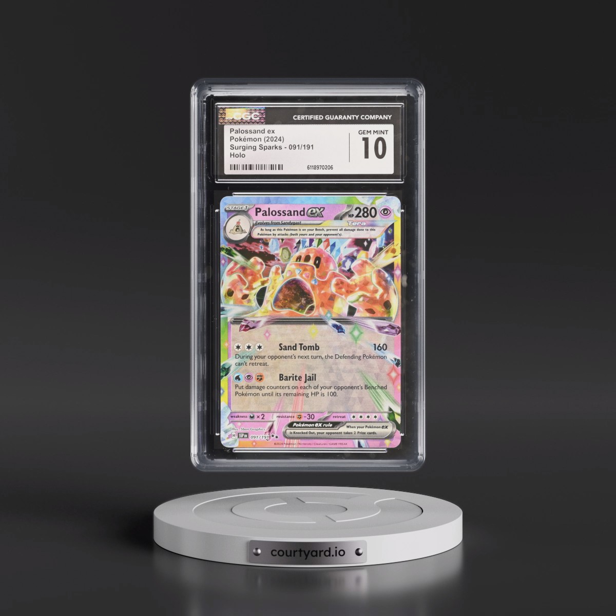 2024 Surging Sparks - SSP EN #091/191 Palossand ex - Holo (CGC 10 GEM MINT)
