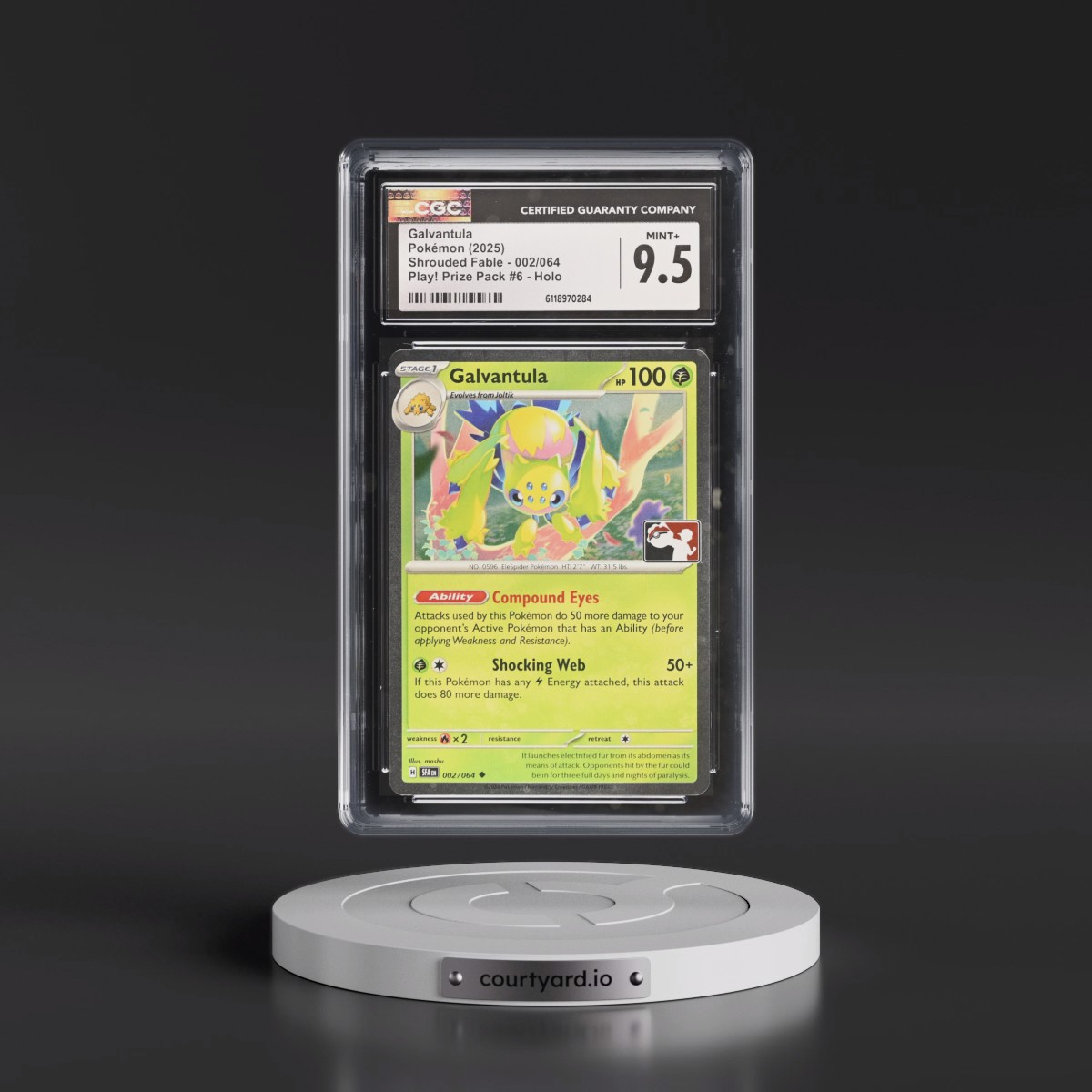 2023 Shrouded Fable - SFA EN #002/064 Galvantula - Play! Pokémon Prize Pack #6 (Cosmos Holo) Holo (CGC 9.5 MINT+)