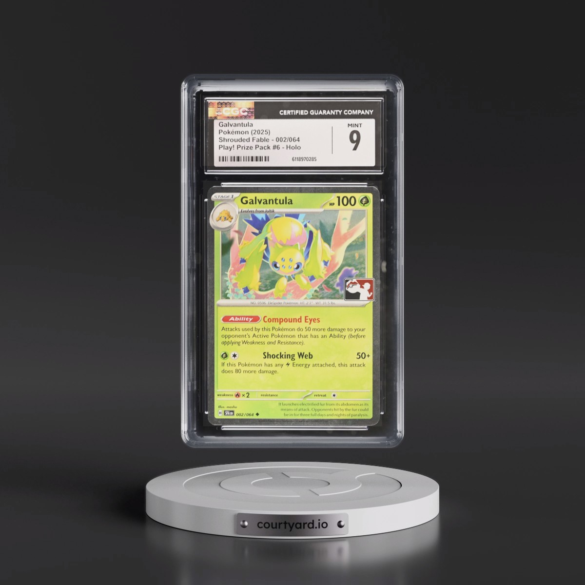 2023 Shrouded Fable - SFA EN #002/064 Galvantula - Play! Pokémon Prize Pack #6 (Cosmos Holo) Holo (CGC 9 MINT)