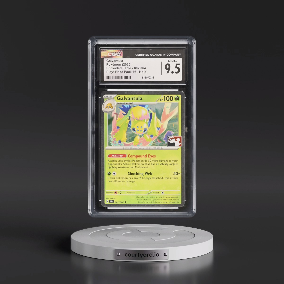 2023 Shrouded Fable - SFA EN #002/064 Galvantula - Play! Pokémon Prize Pack #6 (Cosmos Holo) Holo (CGC 9.5 MINT+)