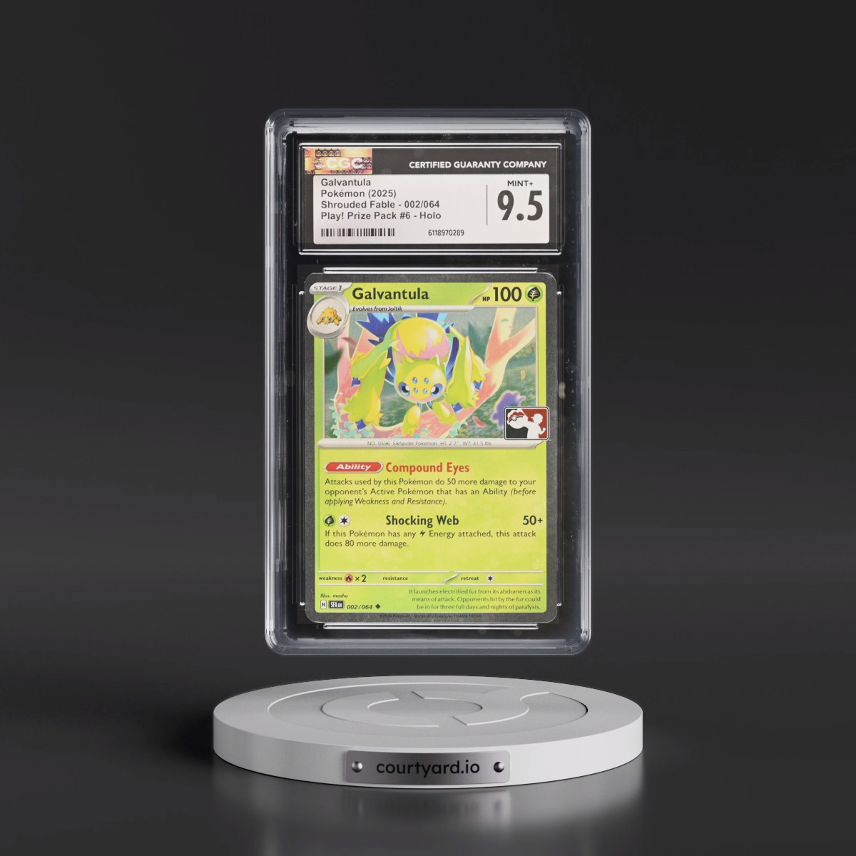 2023 Shrouded Fable - SFA EN #002/064 Galvantula - Play! Pokémon Prize Pack #6 (Cosmos Holo) Holo (CGC 9.5 MINT+)