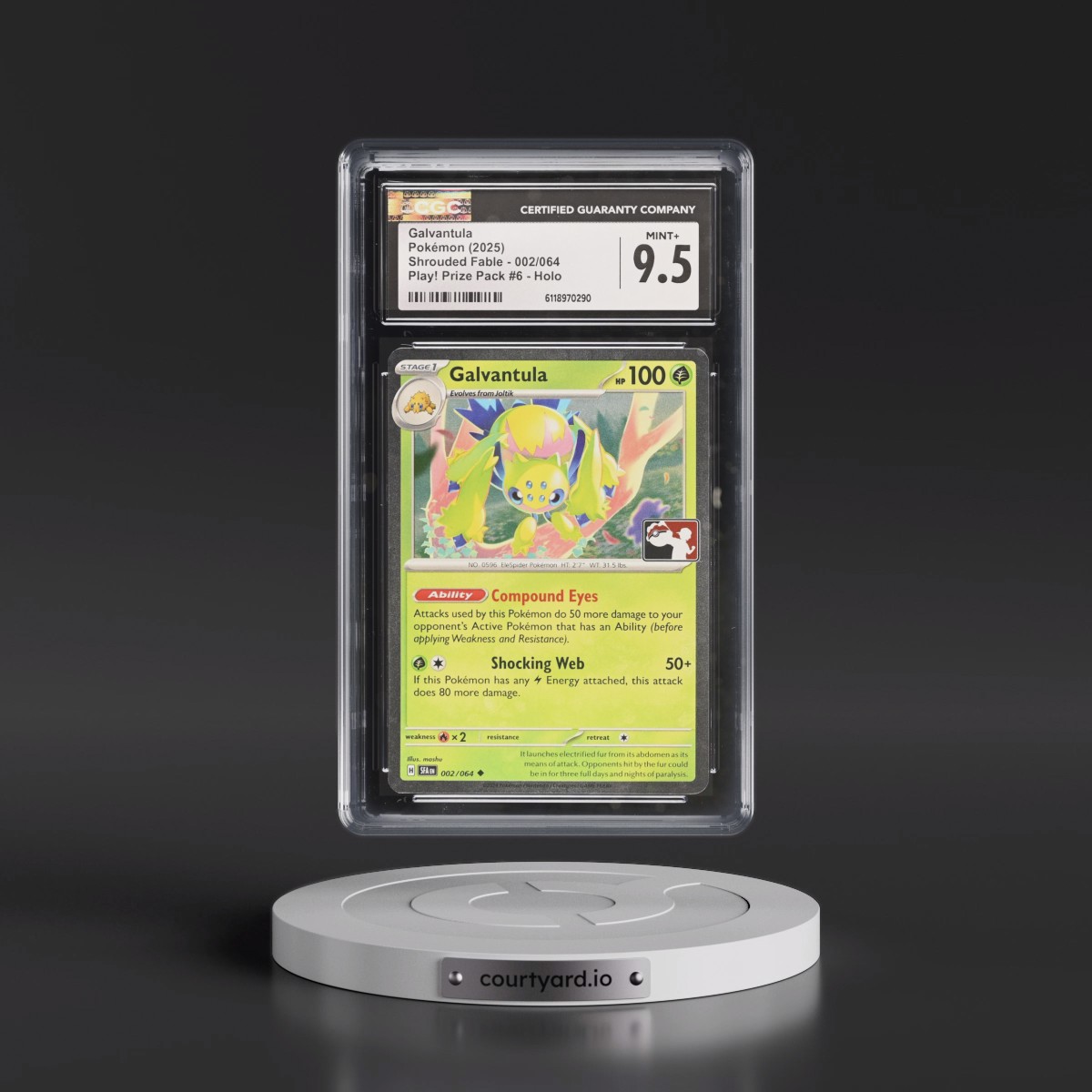 2023 Shrouded Fable - SFA EN #002/064 Galvantula - Play! Pokémon Prize Pack #6 (Cosmos Holo) Holo (CGC 9.5 MINT+)