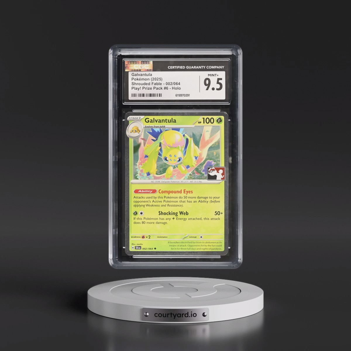 2023 Shrouded Fable - SFA EN #002/064 Galvantula - Play! Pokémon Prize Pack #6 (Cosmos Holo) Holo (CGC 9.5 MINT+)