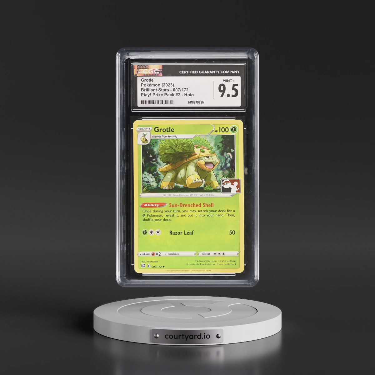2022 Brilliant Stars #007/172 Grotle - Play! Pokémon Prize Pack #2 Holo (CGC 9.5 MINT+)