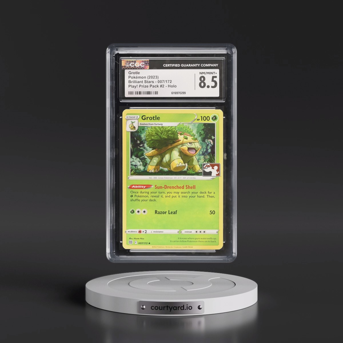 2022 Brilliant Stars #007/172 Grotle - Play! Pokémon Prize Pack #2 Holo (CGC 8.5 NM-MT+)