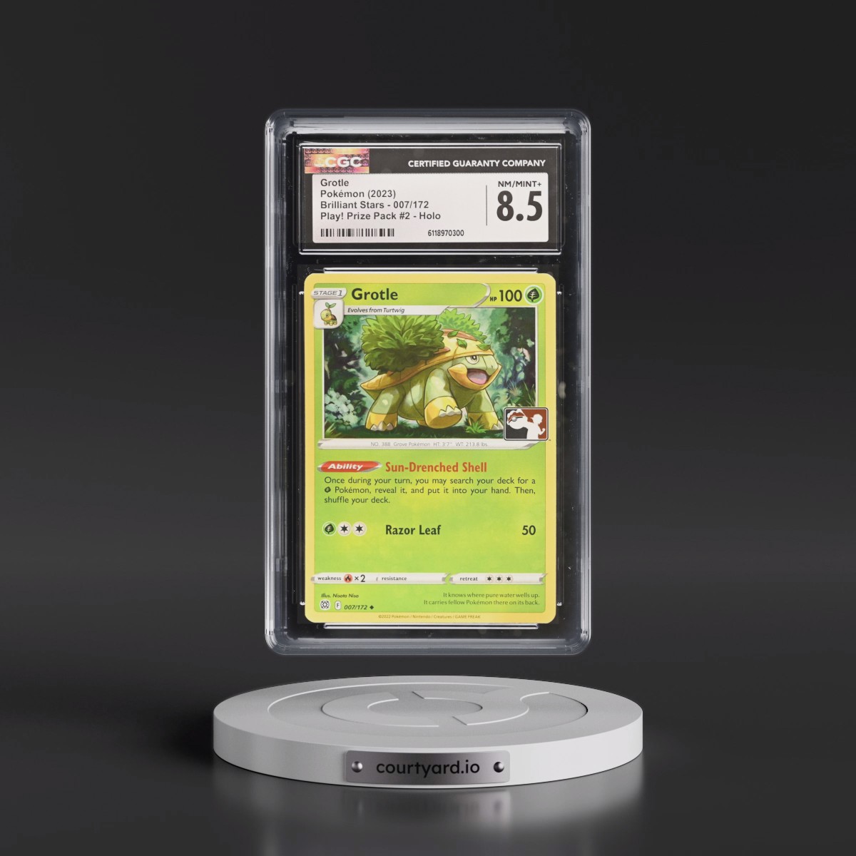 2022 Brilliant Stars #007/172 Grotle - Play! Pokémon Prize Pack #2 Holo (CGC 8.5 NM-MT+)