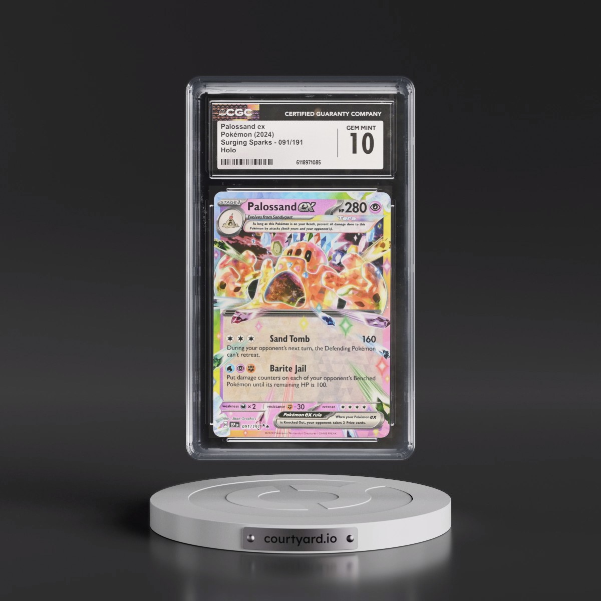 2024 Surging Sparks - SSP EN #091/191 Palossand ex - Holo (CGC 10 GEM MINT)