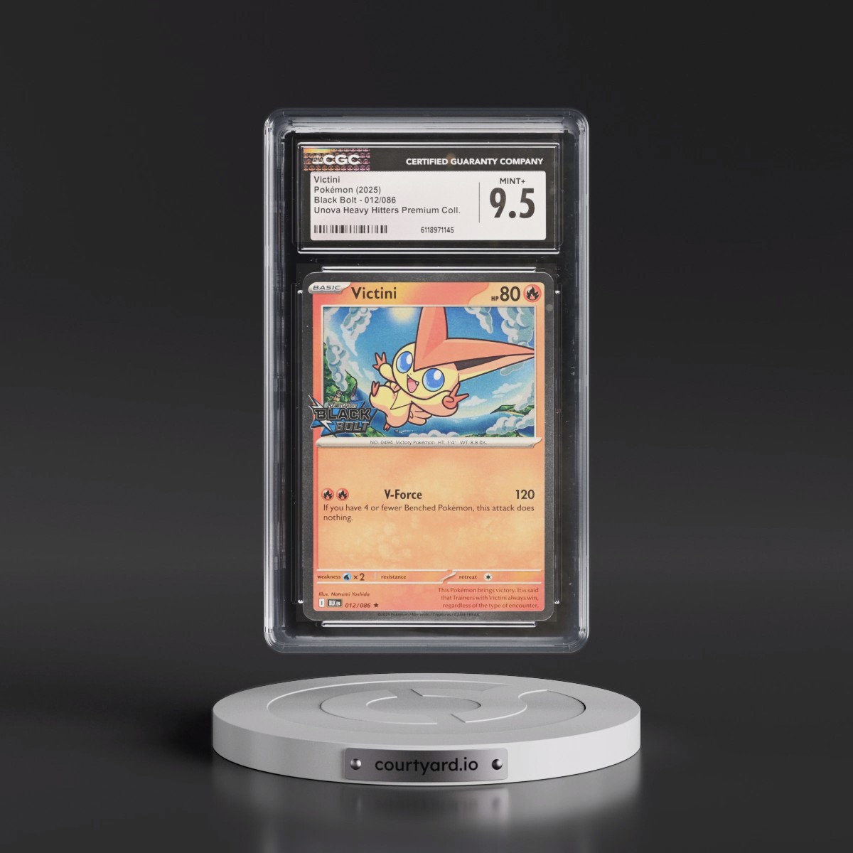 2025 Black Bolt - BLK EN #012/086 Victini - Unova Heavy Hitters Premium Collection (Cosmos Holo) (CGC 9.5 MINT+)
