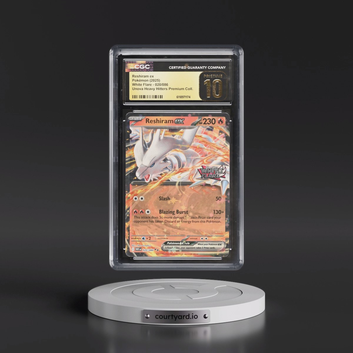 2025 White Flare - WHT EN #020/086 Reshiram ex - Unova Heavy Hitters Premium Collection (Holo) (CGC 10 PRISTINE)