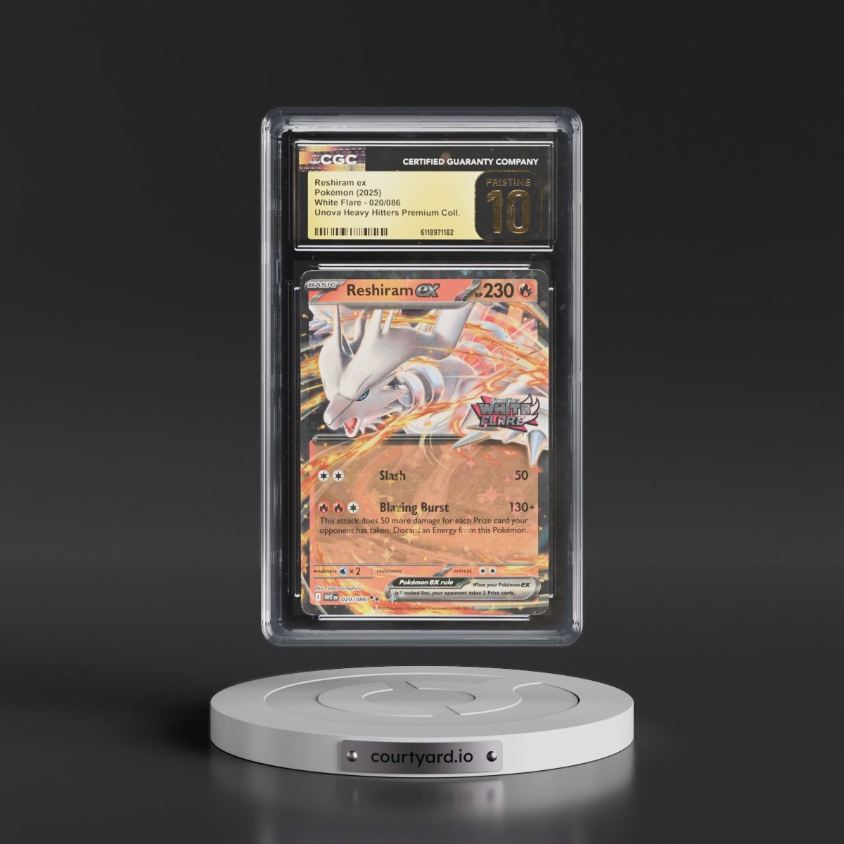 2025 White Flare - WHT EN #020/086 Reshiram ex - Unova Heavy Hitters Premium Collection (Holo) (CGC 10 PRISTINE)