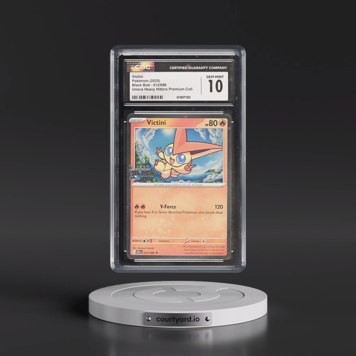 2025 Black Bolt - BLK EN #012/086 Victini - Unova Heavy Hitters Premium Collection (Cosmos Holo) (CGC 10 GEM MINT)