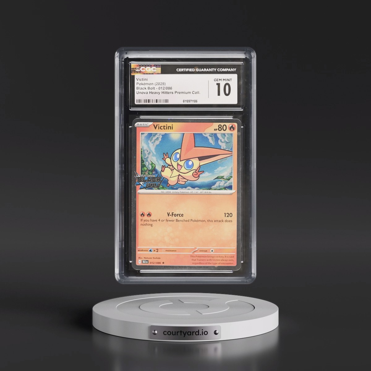 2025 Black Bolt - BLK EN #012/086 Victini - Unova Heavy Hitters Premium Collection (Cosmos Holo) (CGC 10 GEM MINT)