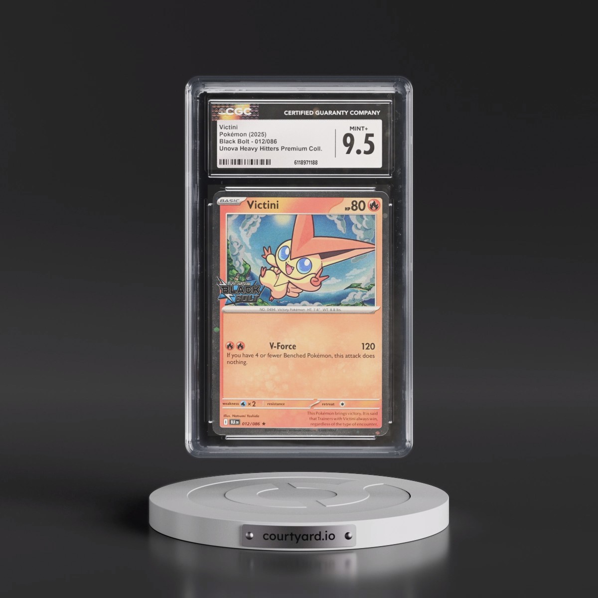 2025 Black Bolt - BLK EN #012/086 Victini - Unova Heavy Hitters Premium Collection (Cosmos Holo) (CGC 9.5 MINT+)
