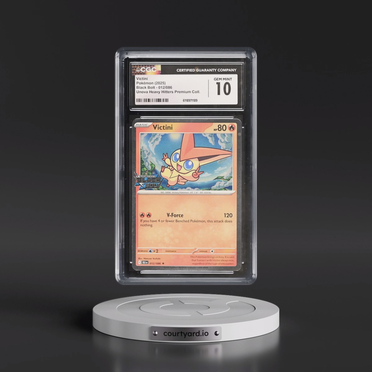 2025 Black Bolt - BLK EN #012/086 Victini - Unova Heavy Hitters Premium Collection (Cosmos Holo) (CGC 10 GEM MINT)