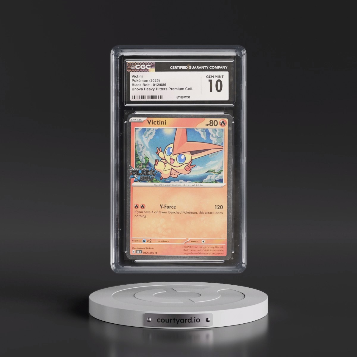 2025 Black Bolt - BLK EN #012/086 Victini - Unova Heavy Hitters Premium Collection (Cosmos Holo) (CGC 10 GEM MINT)