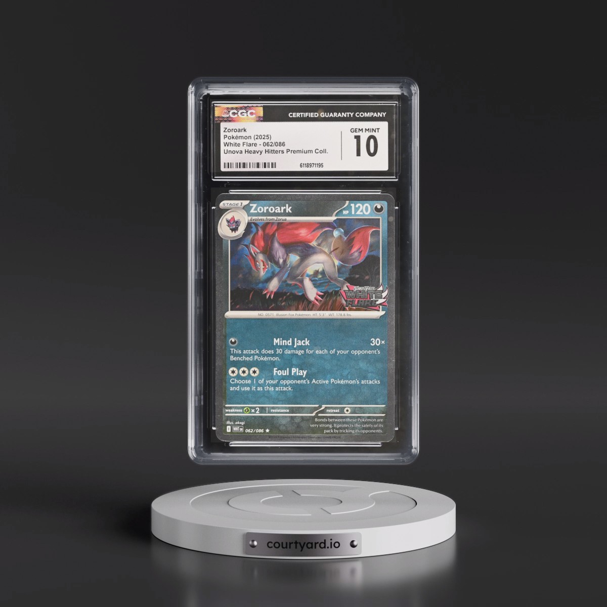 2025 White Flare - WHT EN #062/086 Zoroark - Unova Heavy Hitters Premium Collection (Cosmos Holo) (CGC 10 GEM MINT)