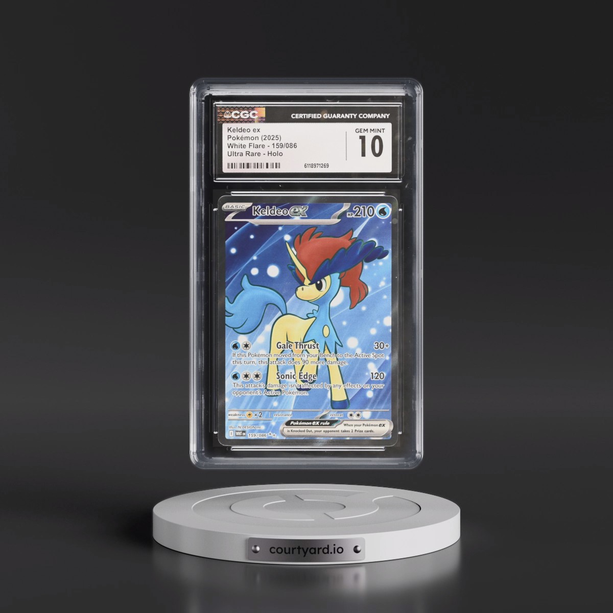 2025 White Flare - WHT EN #159/086 Keldeo ex - Ultra Rare Holo (CGC 10 GEM MINT)