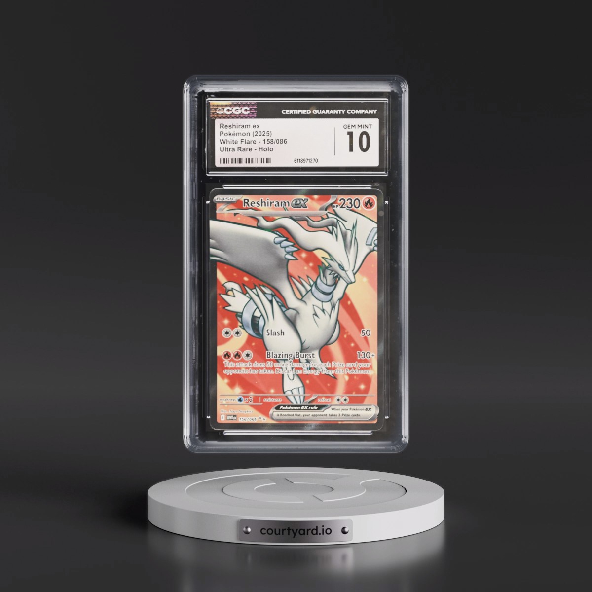 2025 White Flare - WHT EN #158/086 Reshiram ex - Ultra Rare Holo (CGC 10 GEM MINT)