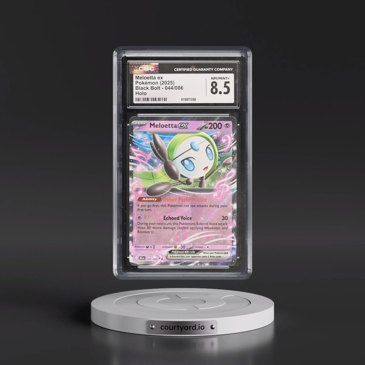 2025 Black Bolt - BLK EN #044/086 Meloetta ex - Holo (CGC 8.5 NM-MT+)
