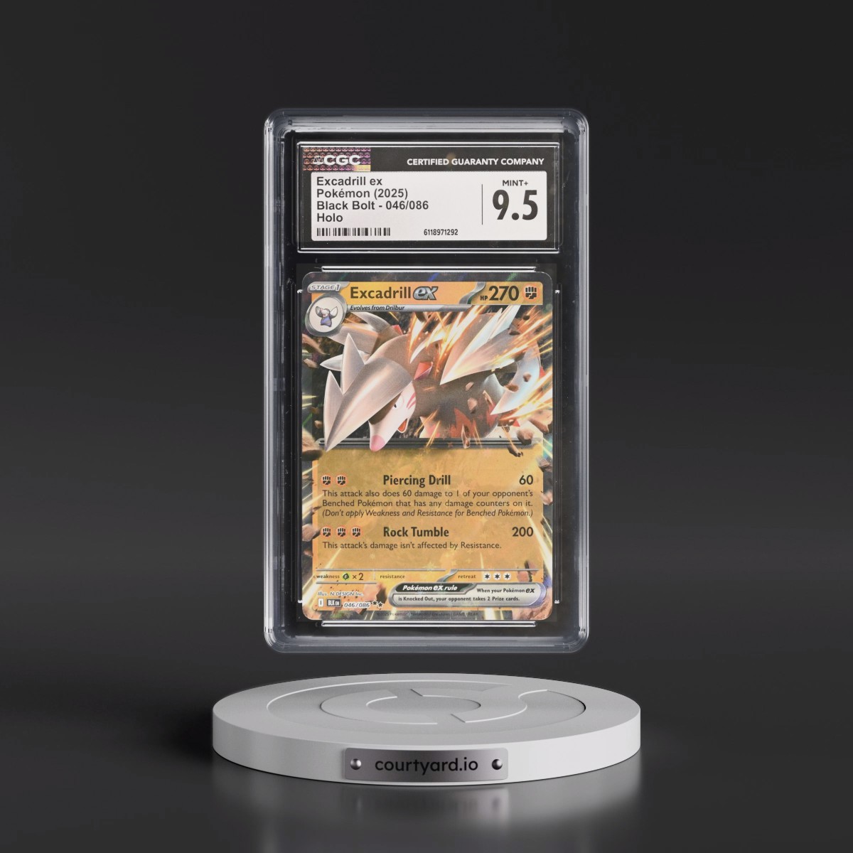 2025 Black Bolt - BLK EN #046/086 Excadrill ex - Holo (CGC 9.5 MINT+)